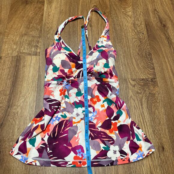 Athleta Womens Purple Floral Lace Up Tankini Swim Suit Top Size Small Tall ST - Picture 7 of 7